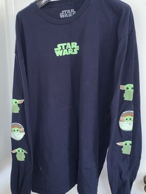Universe Navy Long-Sleeve Star Wars Tee with Grogu Sleeve Graphics
